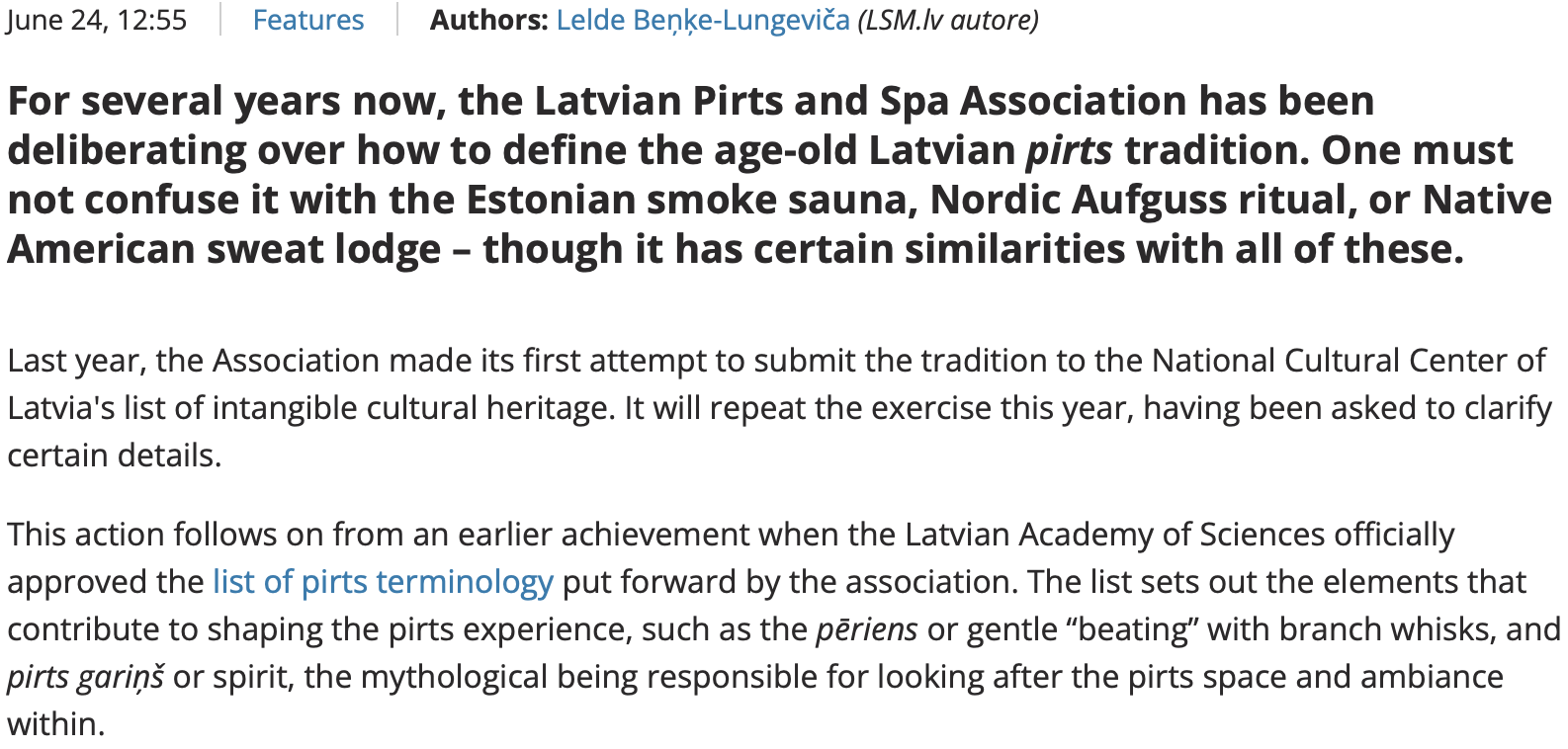 extract of an article about the latvian pirts